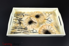 Rectangular lacquer tray with hand-painted lotus pond  20x32 cm